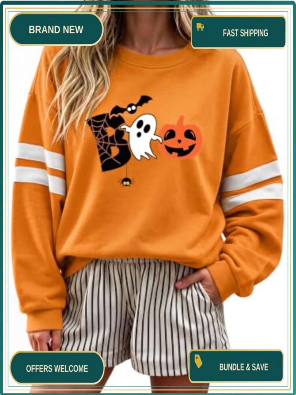 Oversized Striped Varsity Sweatshirt Lantern Sleeve Pullover